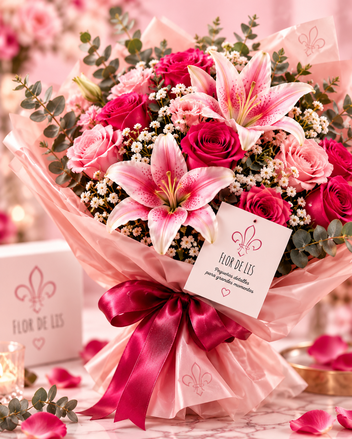 Caja floral + chocolates